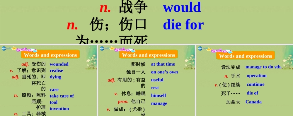 九年级英语上册 Module 3 Heroes Unit 2单词导入（汉-英）课件 .ppt