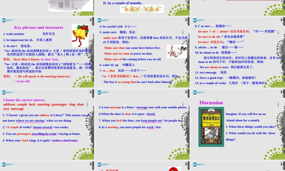 九年级英语上册 Module 4 Home alone Unit 1 I can look after myselfalthough it won’t be easy for me课件.ppt