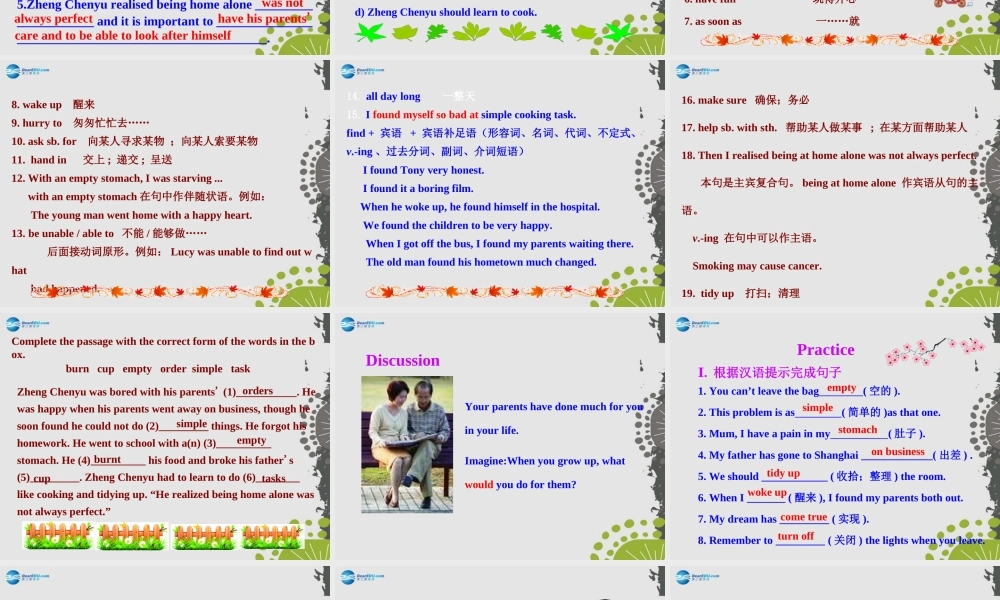 九年级英语上册 Module 4 Home alone Unit 2 I became so bored with their orders that I wished they would leave me alon课件.ppt