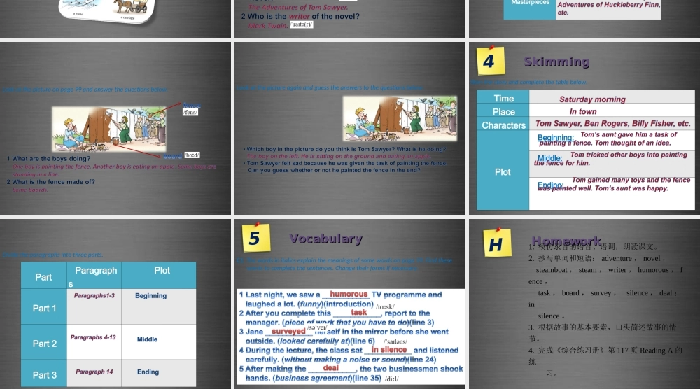 九年级英语上册 Module 4 Unit 7 The Adventures of Tom Sawyer Period 1课件 .ppt