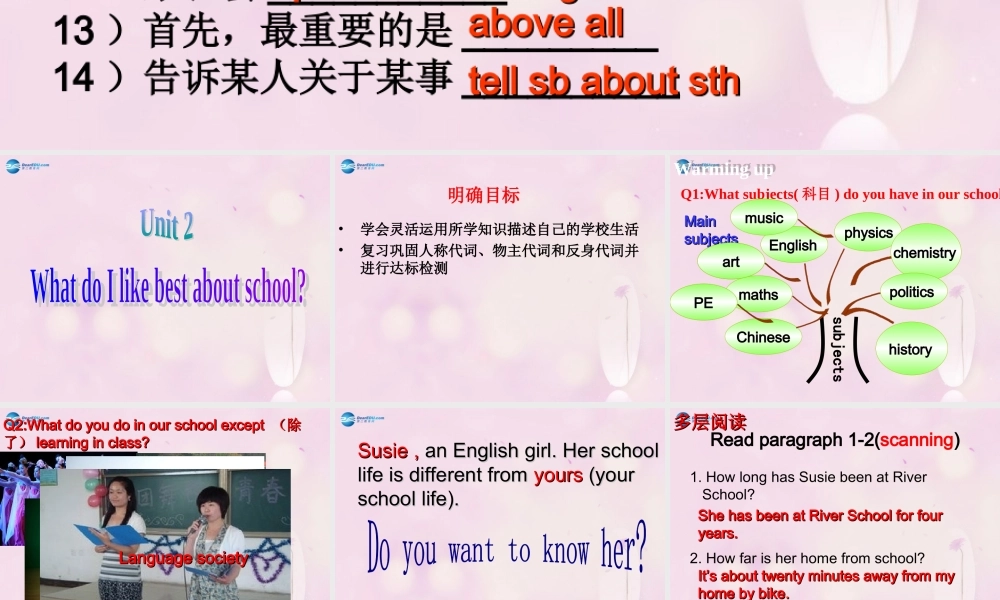 九年级英语下册 Module 2 Unit 2 What do I like best about school课件1 .ppt