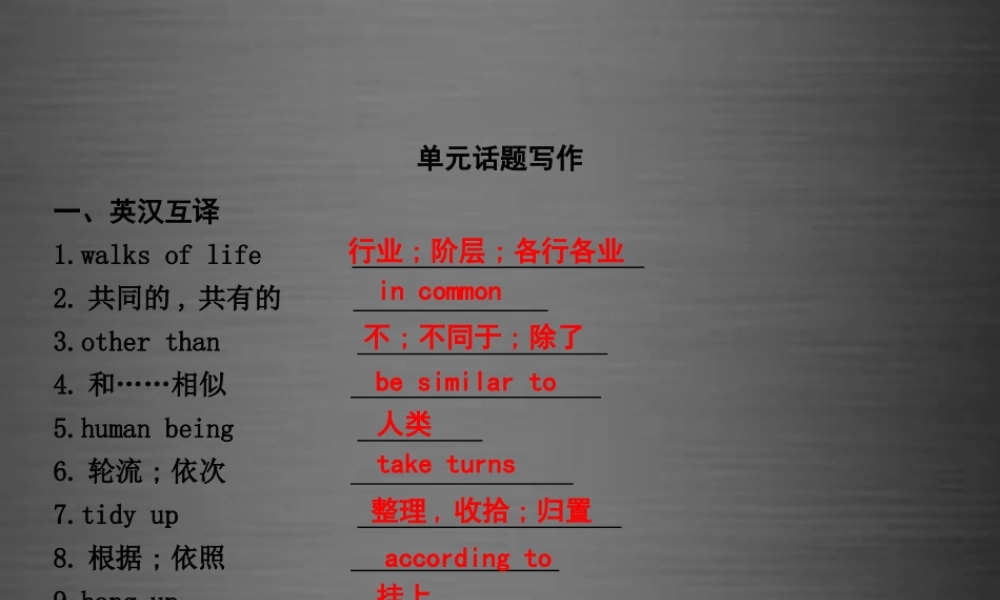 九年级英语下册 Unit 8 Culture Shapes Us单元话题写作课件 （新版）冀教版.ppt