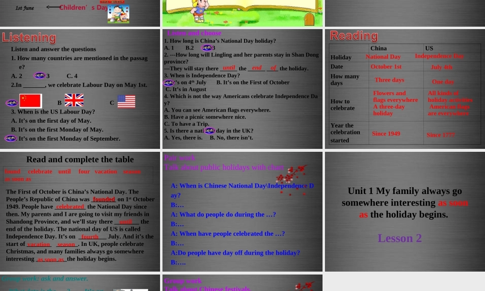 内蒙古鄂尔多斯康巴什新区第二中学九年级英语上册 Module 2 Unit 1 My family always go somewhere interesting as soon as the holiday begins课件.ppt