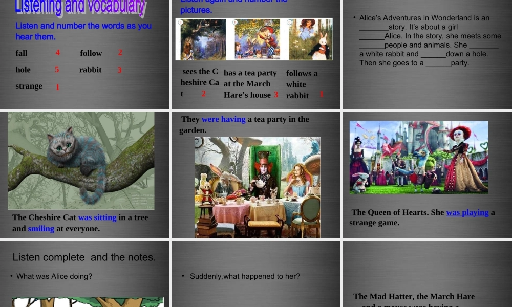 内蒙古鄂尔多斯康巴什新区第一中学八年级英语上册《Module 7 Unit 1 Alice was sitting with her sister by the river》课件 .ppt