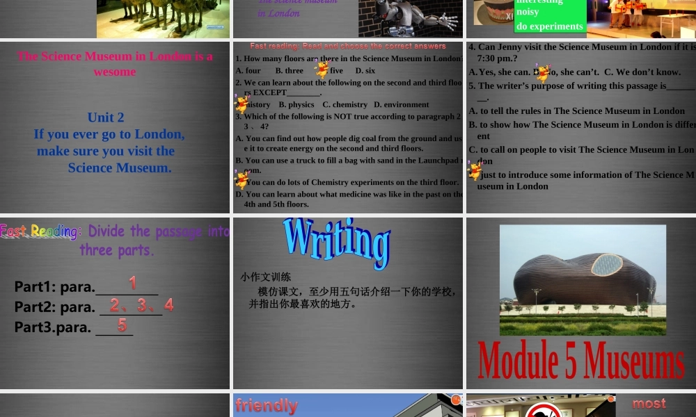 内蒙古鄂尔多斯康巴什新区第二中学九年级英语上册 Module 5 Unit 2 If you ever go to London, make sure you visit the Science Museum课件.ppt