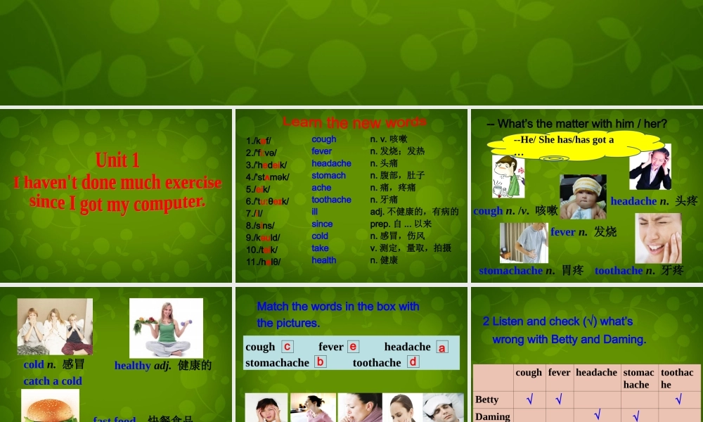 内蒙古满洲里市第五中学八年级英语下册 Module 4 Unit 1 I haven't done much exercise since I got my computer课件 .ppt