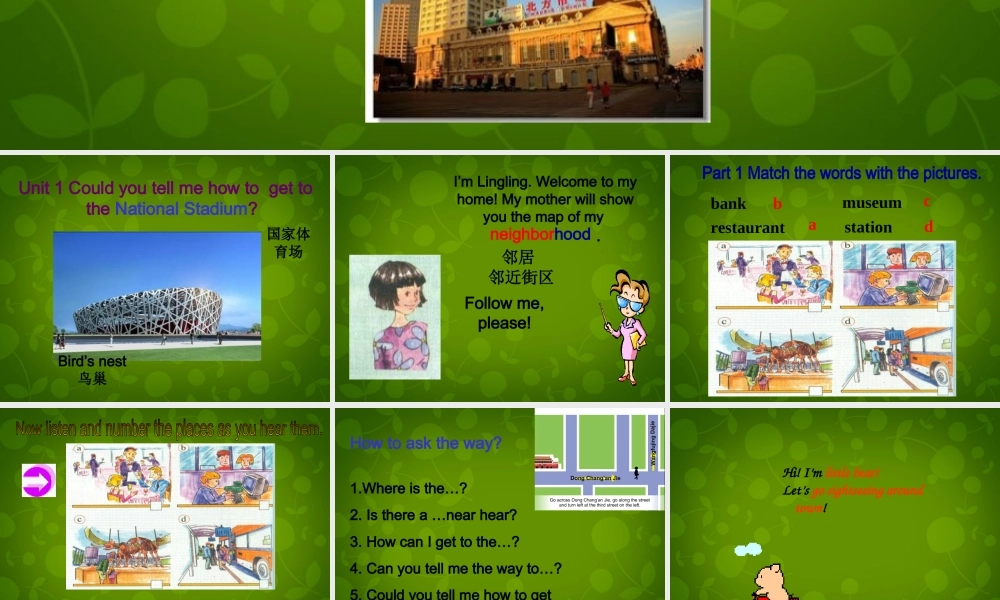 内蒙古满洲里市第五中学七年级英语下册 Module 6 Unit 1 Could you tell me how to get to the National Stadium课件 .ppt