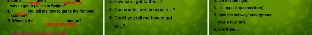 内蒙古满洲里市第五中学七年级英语下册 Module 6 Unit 1 Could you tell me how to get to the National Stadium课件 .ppt