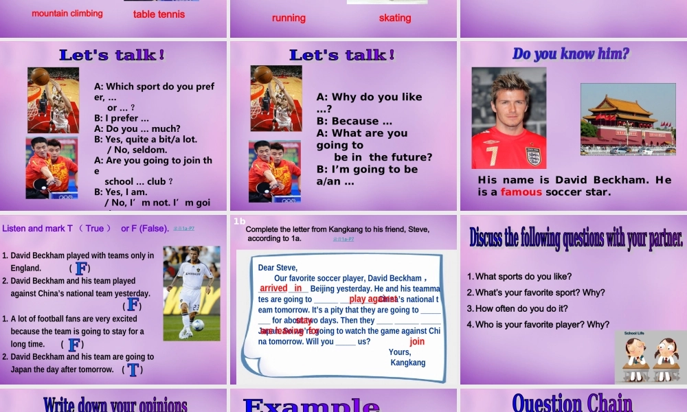 内蒙古乌海市第二十二中学八年级英语上册 Unit 1 Playing Sports Topic 1 Section D课件 （新版）仁爱版.ppt