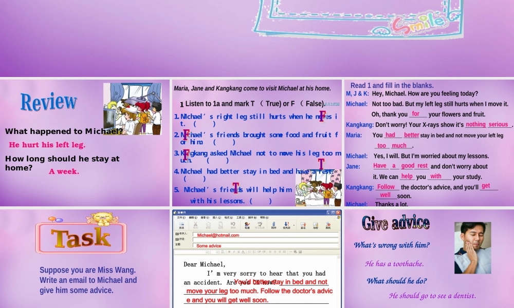 内蒙古乌海市第二十二中学八年级英语上册 Unit 2 Keeping Healthy Topic 1 Section D课件 （新版）仁爱版.ppt