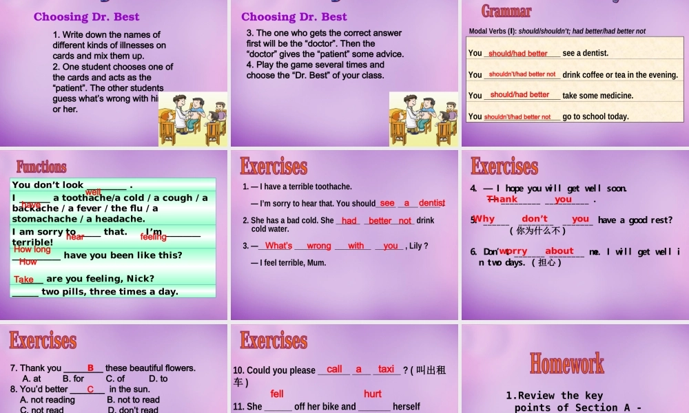 内蒙古乌海市第二十二中学八年级英语上册 Unit 2 Keeping Healthy Topic 1 Section D课件 （新版）仁爱版.ppt