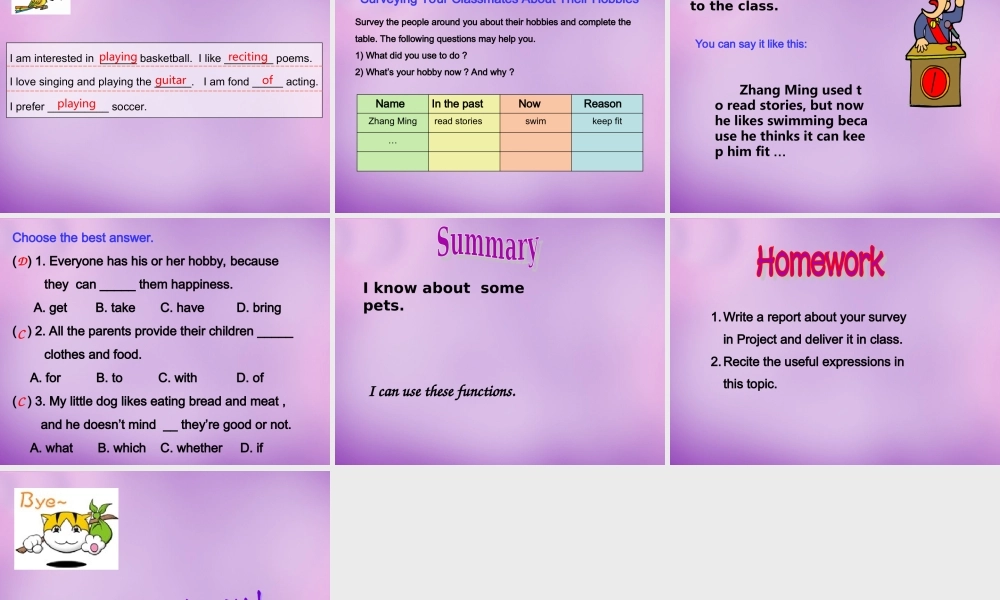 内蒙古乌海市第二十二中学八年级英语上册 Unit 3 Our Hobbies Topic 1 Section D课件 （新版）仁爱版.ppt
