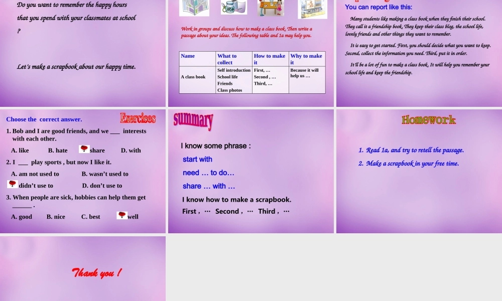 内蒙古乌海市第二十二中学八年级英语上册 Unit 3 Our Hobbies Topic 1 Section C课件 （新版）仁爱版.ppt