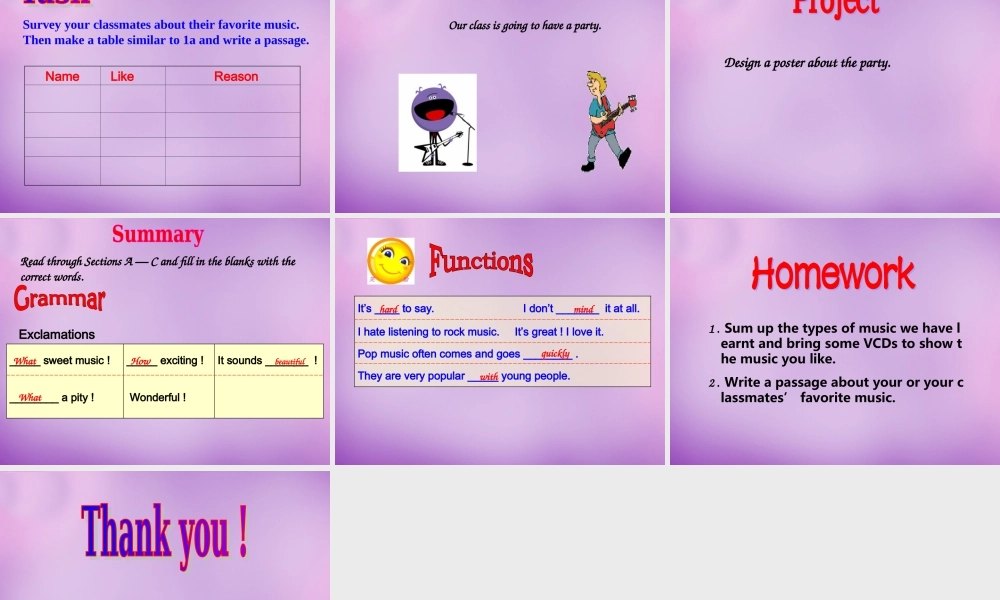 内蒙古乌海市第二十二中学八年级英语上册 Unit 3 Our Hobbies Topic 2 Section D课件 （新版）仁爱版.ppt