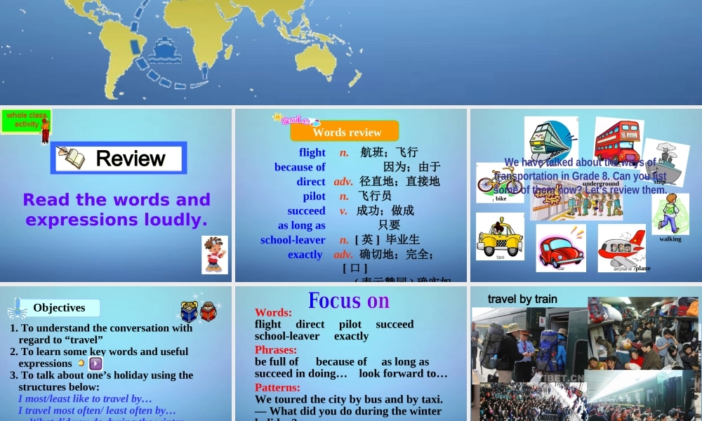 内蒙古乌兰浩特市第十二中学九年级英语下册 Module 1 Unit 1 We toured the city by bus and by taxi课件 .ppt