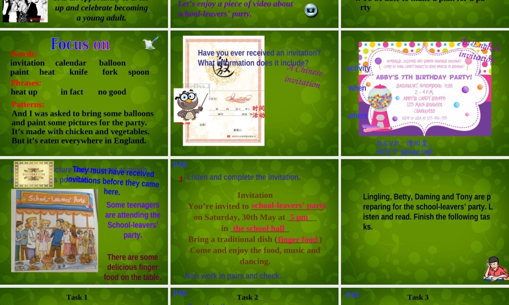 内蒙古乌兰浩特市第十二中学九年级英语下册《Module 6 Unit 1 When is the school-leavers’party》课件2 .ppt