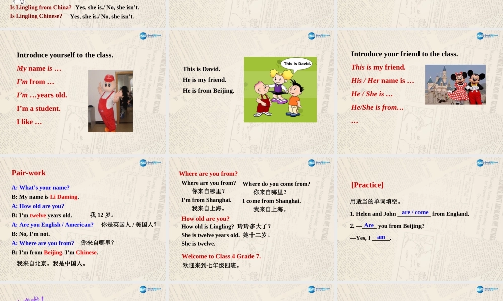 七年级英语上 册 Module 1 My classmates Unit 1 Nice to meet you课件 （新版）外研版.ppt