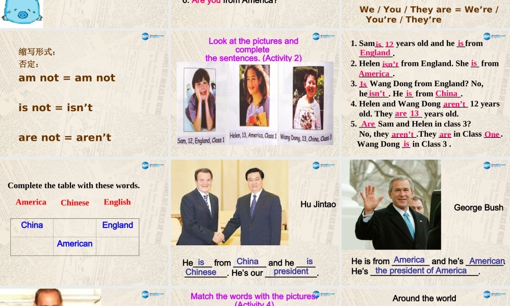 七年级英语上 册 Module 1 My classmates Unit 3 Language in use课件 （新版）外研版.ppt