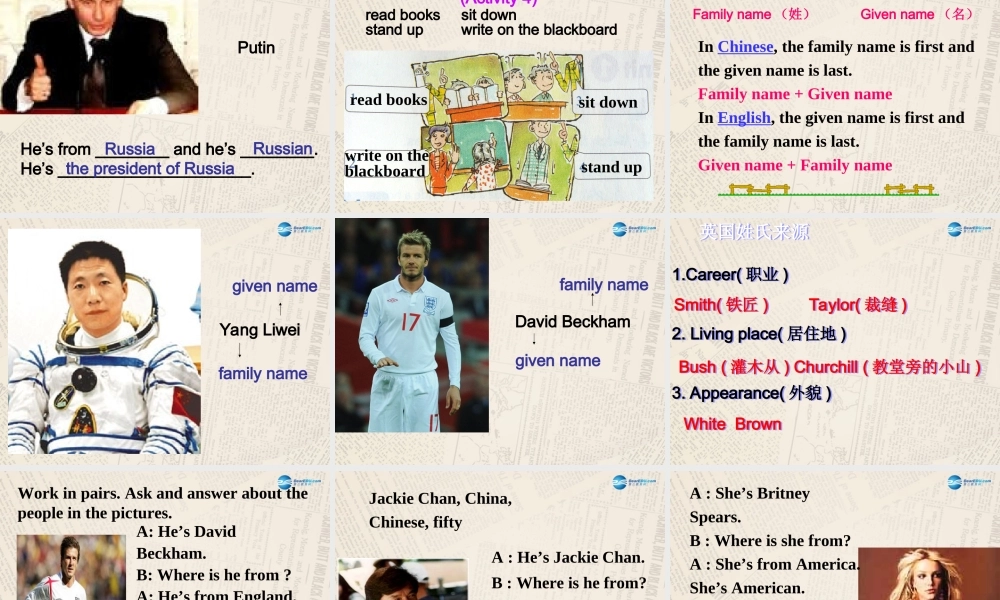 七年级英语上 册 Module 1 My classmates Unit 3 Language in use课件 （新版）外研版.ppt