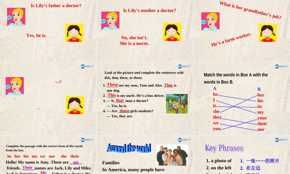 七年级英语上 册 Module 2 My family Unit 3 Language in use课件 （新版）外研版.ppt