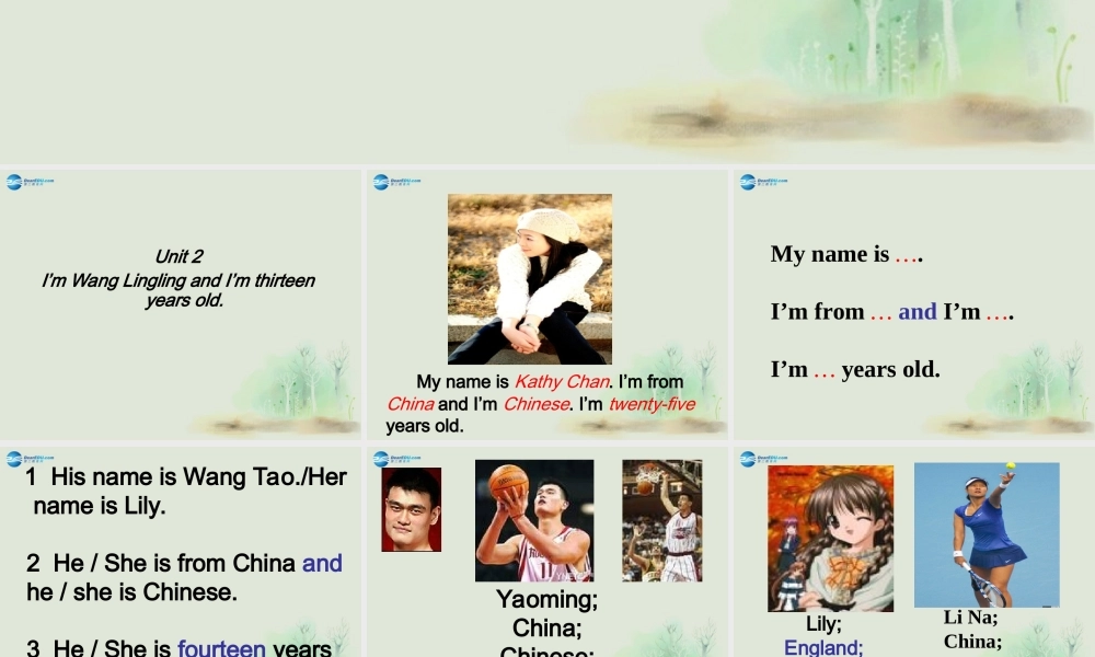 七年级英语上册 Module 1 My classmates Unit 2 I’m Wang Lingling and I’m thirteen years old课件 （新版）外研版.ppt