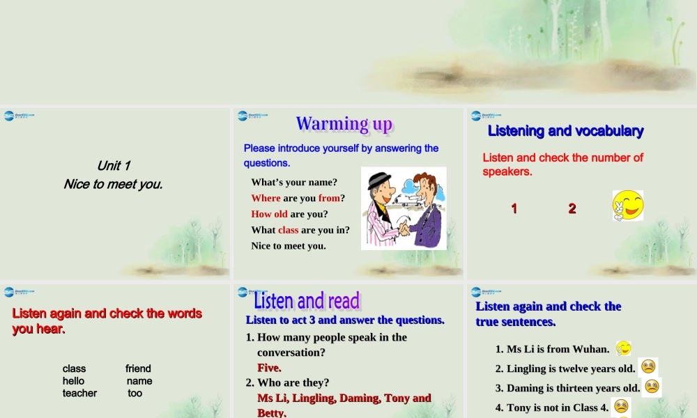 七年级英语上册 Module 1 My classmates Unit 1 Nice to meet you课件 （新版）外研版.ppt