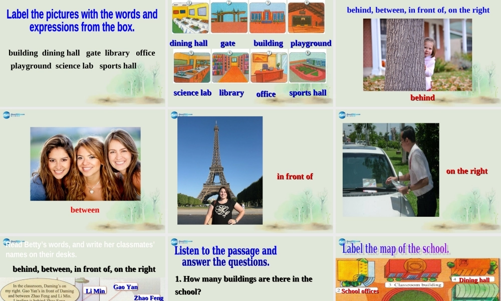 七年级英语上册 Module 3 My school Unit 2 The library is on the left of the playground课件 （新版）外研版.ppt