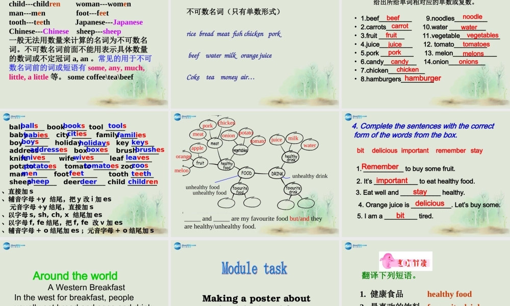 七年级英语上册 Module 4 Healthy food Unit 3 Language in use课件 （新版）外研版.ppt