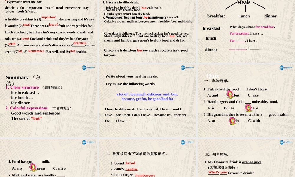 七年级英语上册 Module 4 Healthy food Unit 2 Is your food and drink healthy课件 （新版）外研版.ppt