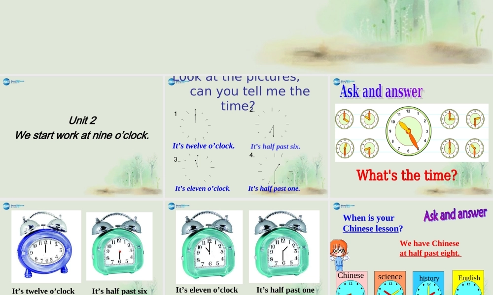 七年级英语上册 Module 5 My school day Unit 2 We start work at nine o’clock课件 （新版）外研版.ppt