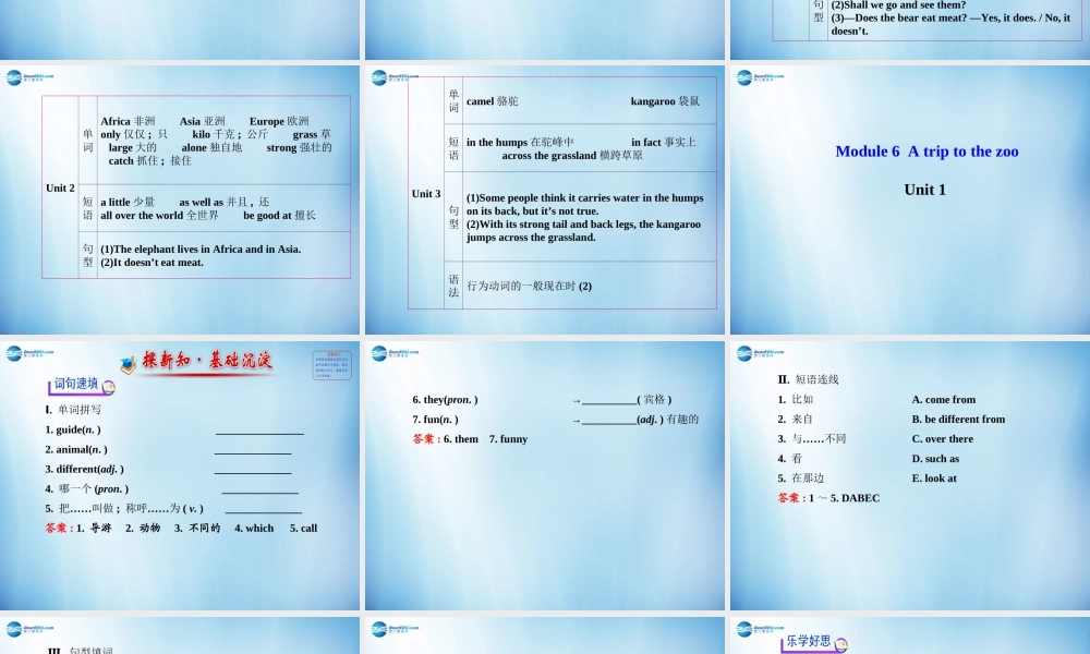 七年级英语上册 Module 6 A trip to the zoo导学课件 （新版）外研版.ppt