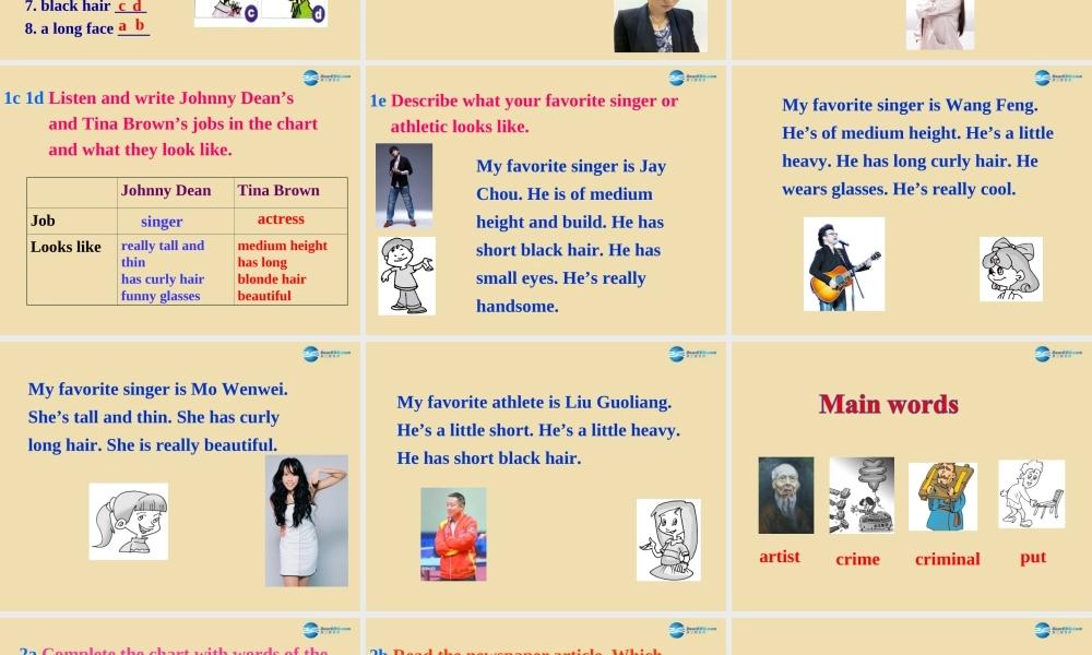 七年级英语上册 Unit 1 What does he look like？Section B（1a-2e）课件 .ppt