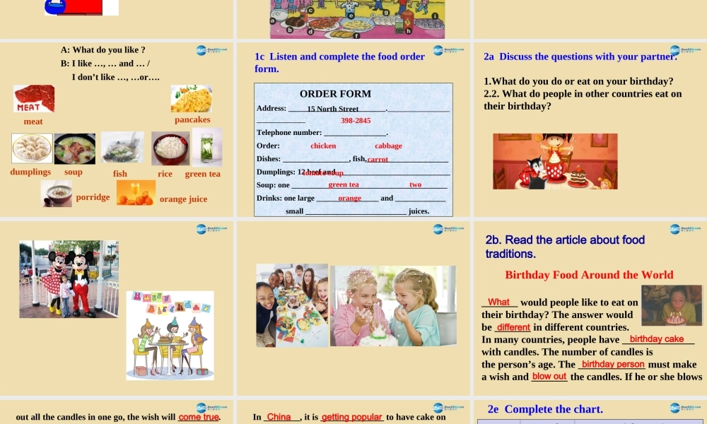 七年级英语上册 Unit 2 I’d like some noodles Section B（1a-2e）课件 .ppt