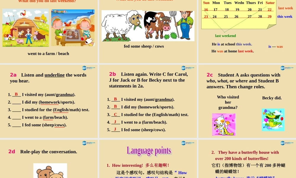 七年级英语上册 Unit 4 What did you do last weekend？Section A Period 1(1a-2c)课件 .ppt