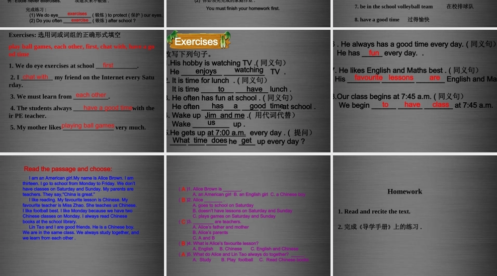 七年级英语上册 Unit 4《My day Reading 2》课件2 .ppt