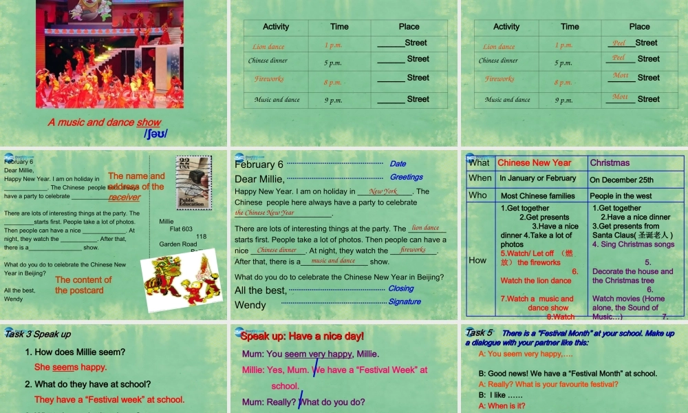 七年级英语上册 Unit 5 Let’s celebrate！Intrgrated skills课件1 .ppt