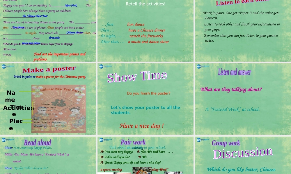 七年级英语上册 Unit 5 Let’s celebrate！Integrated skills课件2 .ppt