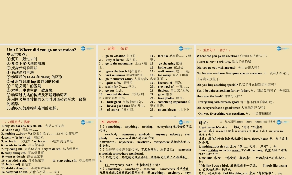 七年级英语上册 Unit 5 Where did you go on vacation？单元总复习课件 .ppt