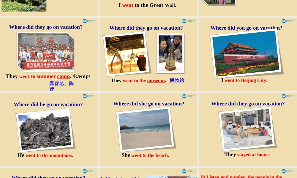 七年级英语上册 Unit 5 Where did you go on vacation？Section A（1a-1c）精品课件 .ppt