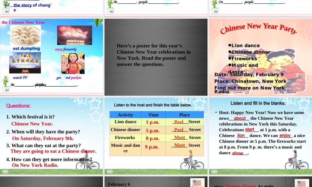 七年级英语上册 Unit 5《Let’s celebrate Integrated skills》课件3 .ppt