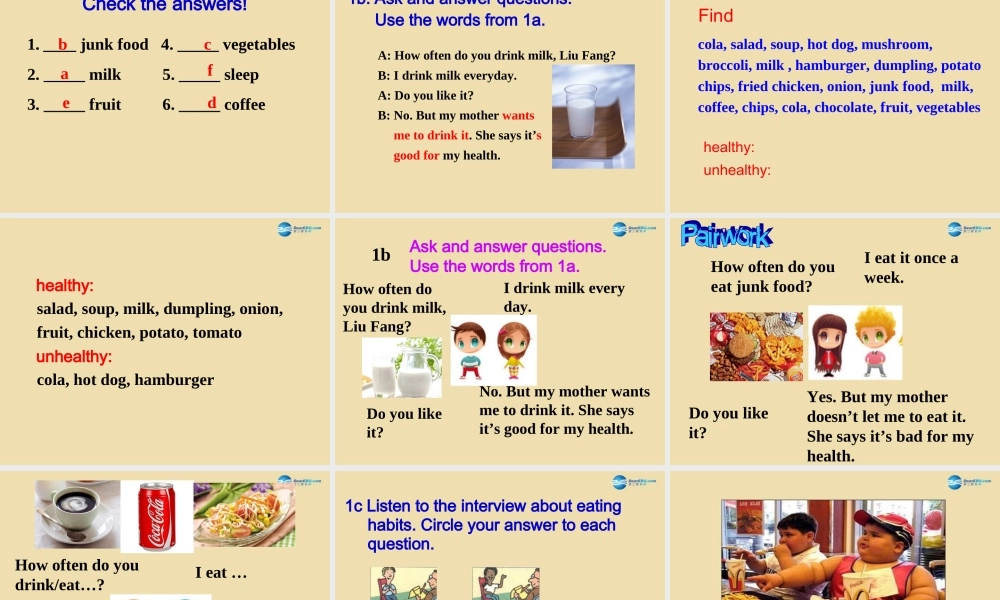 七年级英语上册 Unit 6 How often do you exercise？Section B 1a-1e精品课件 .ppt