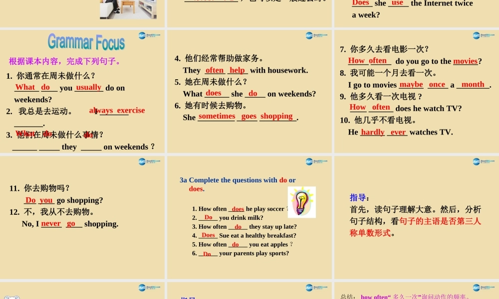 七年级英语上册 Unit 6 How often do you exercise？Section A Grammar focus-3c精品课件 .ppt