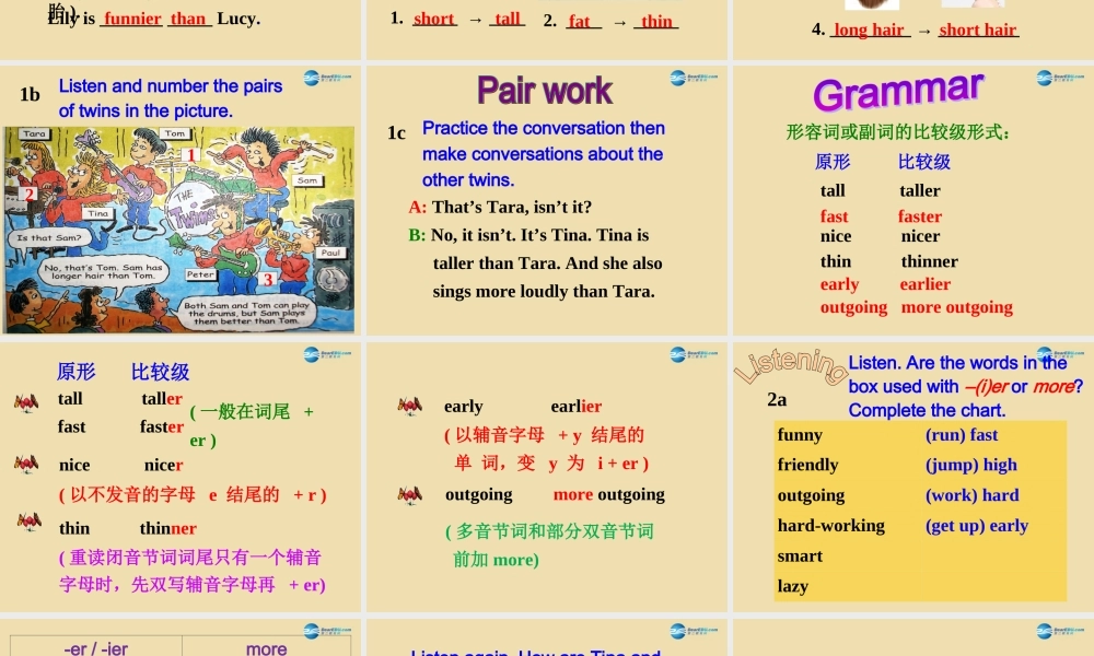 七年级英语上册 Unit 7 I’m more outgoing than my sister Section A Period 1精品课件 .ppt