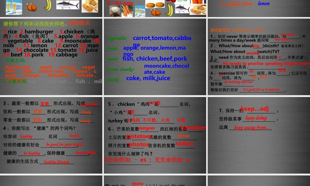 七年级英语上册 Unit 6《Food and lifestyle Welcome to the unit》课件1 .ppt