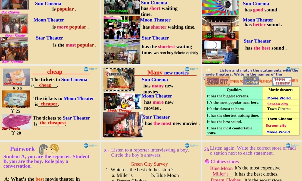 七年级英语上册 Unit 8 What’s the best movie theater？Period 1精品课件 .ppt