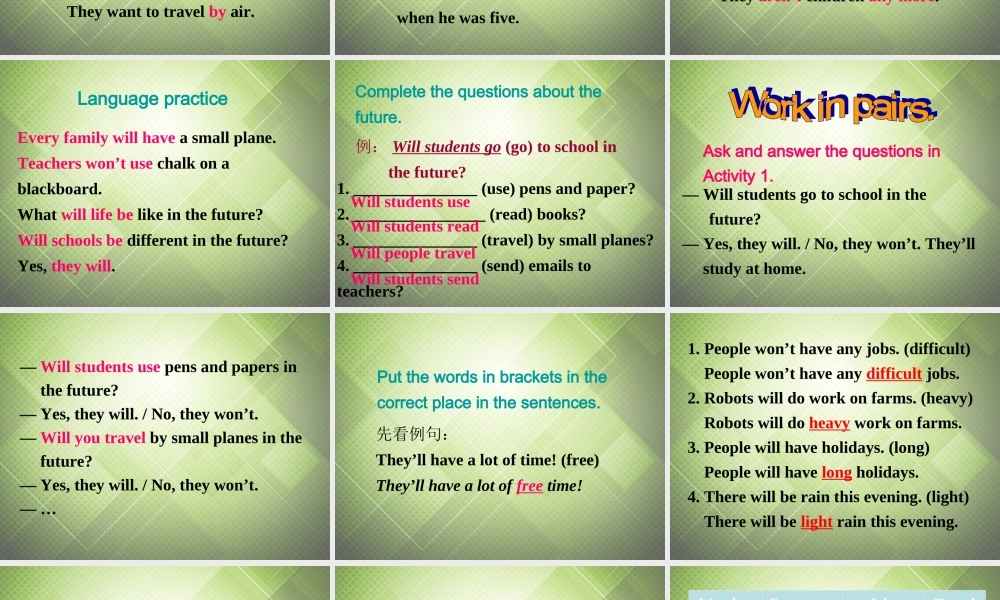 七年级英语下册 Module 4 Life in the future Unit 3 Language in use.课件 .ppt