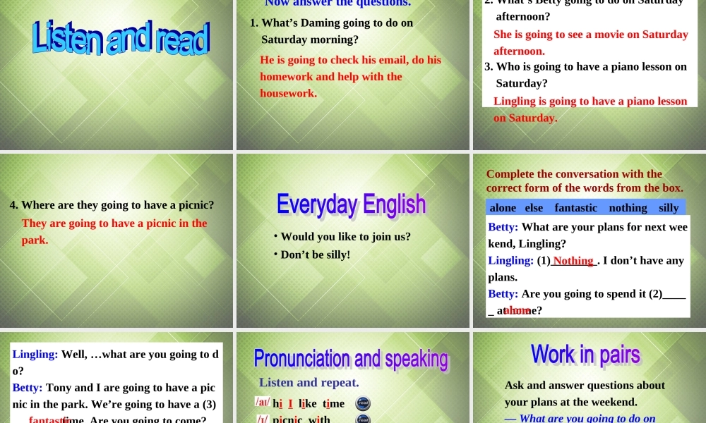 七年级英语下册 Module 3 Making plans Unit 1 What are you going to do at the weekend课件 .ppt