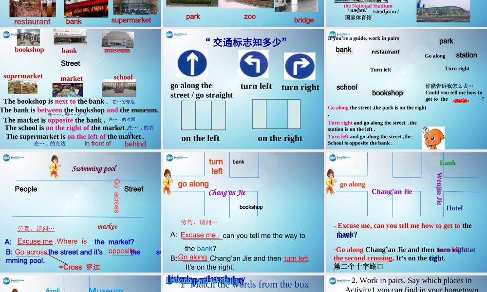 七年级英语下册 Module 6 Around town Unit 1 Could you tell me how to get to the National Stadium课件 .ppt