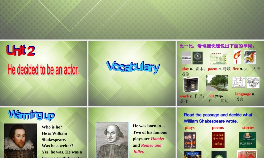 七年级英语下册 Module 9 Life history Unit 2 He decided to be actor.课件 .ppt