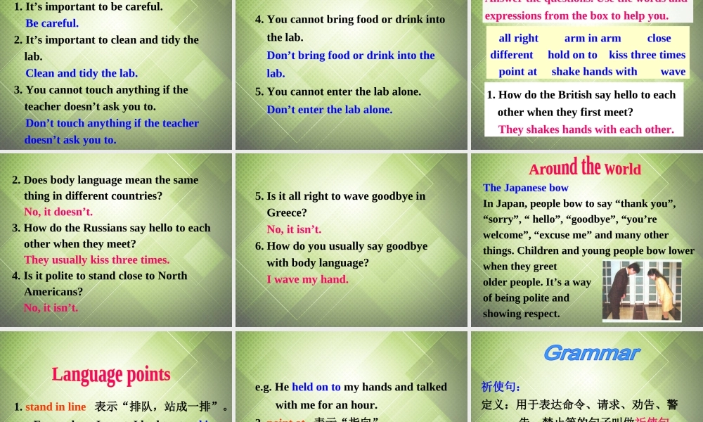 七年级英语下册 Module 11 Body language Unit 3 Language in use课件 .ppt